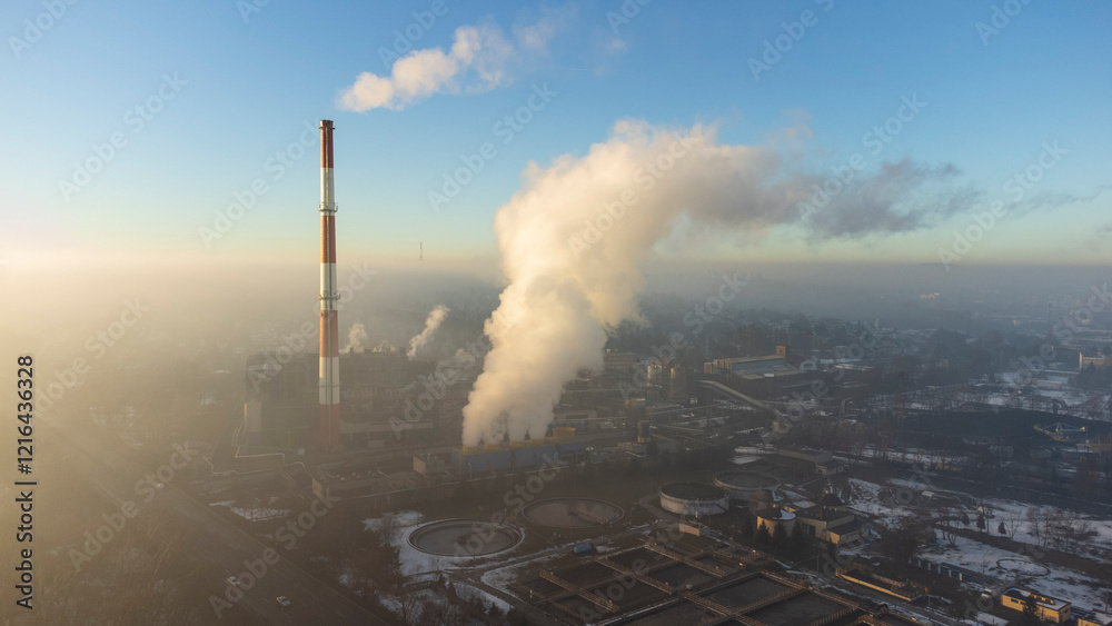Elektrociepłownia Będzin i oczyszczalnia ścieków. Widok z drona.