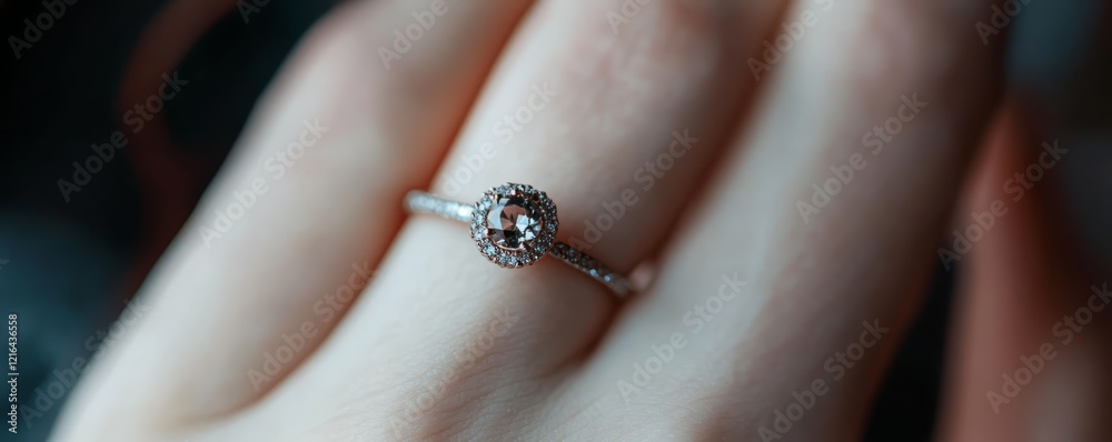 Obraz premium Close-Up of Elegant Diamond Solitaire Ring on Finger