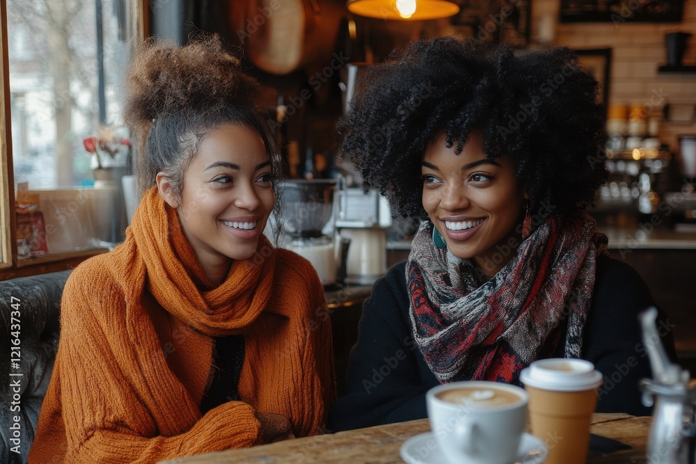 Joyful Friends Enjoying Coffee Together at a Cozy Cafe for Relaxation and Connection Joyful Friends Enjoying Coffee Together at a Cozy Cafe for Relaxation and Connection