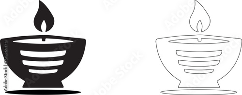 Candle with flame in bowl vector icon. Aromatherapy sign.