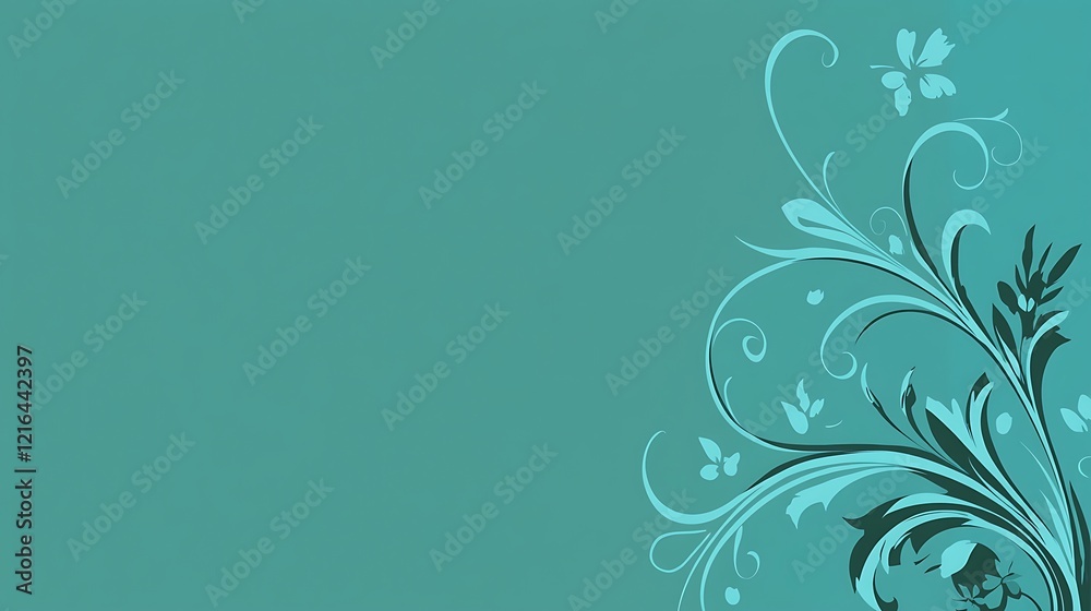 Teal Background with Floral Design and Butterflies Teal Background with Floral Design and Butterflies