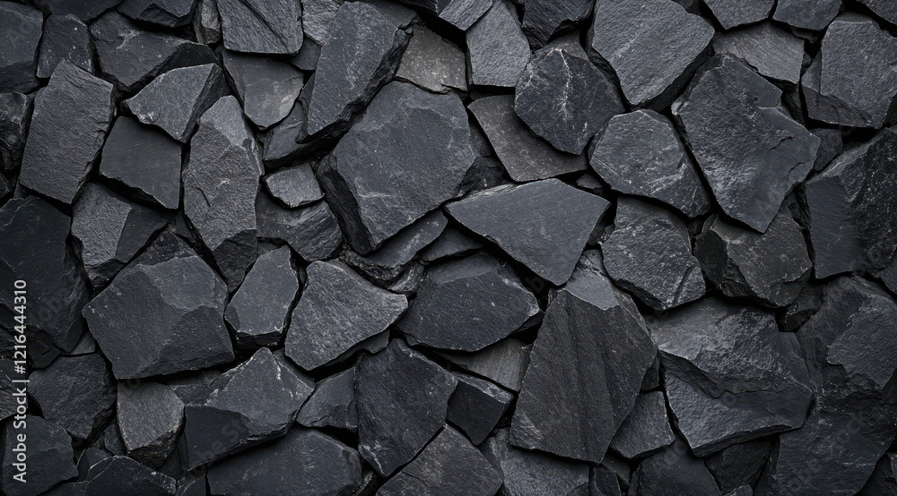Fototapeta premium Black slate stone wall cladding surface, textured rough background for design