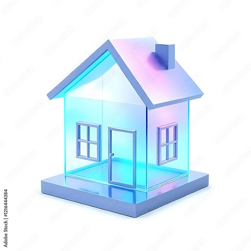 3D Holographic Home Icon Isolated on White Background 3D Holographic Home Icon Isolated on White Background