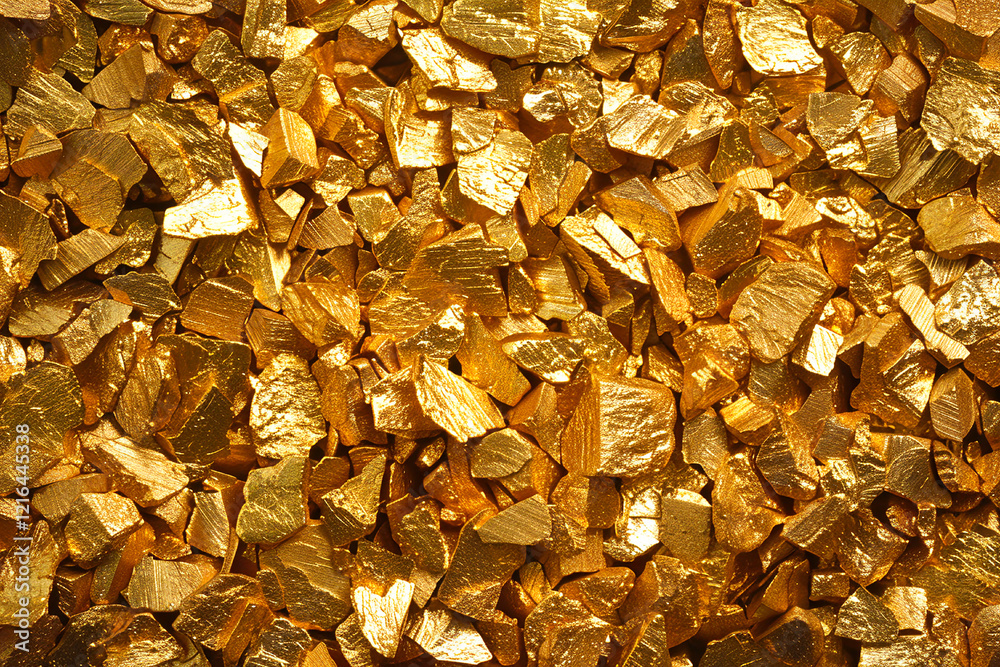 Close-up of raw golden nuggets with rough textures, capturing the brilliance and natural allure of gold. Close-up of raw golden nuggets with rough textures, capturing the brilliance and natural allure of gold.