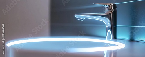 Artistic chrome faucet with integrated light strips, blending functionality with innovation