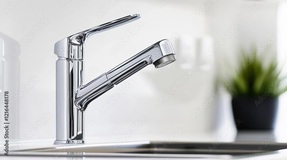 Chrome faucet with a pull-out sprayer, ideal for versatile kitchen use Chrome faucet with a pull-out sprayer, ideal for versatile kitchen use