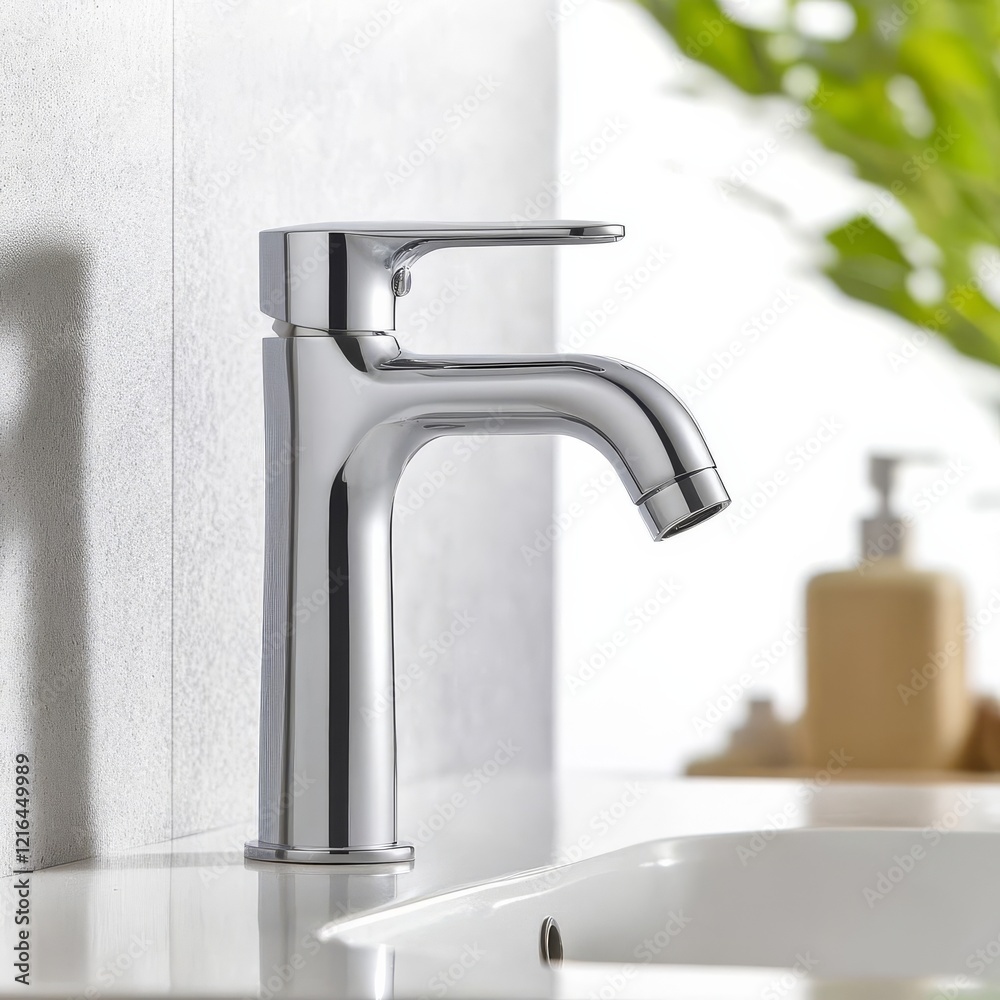 Chrome faucet with ergonomic lever, blending style with utility Chrome faucet with ergonomic lever, blending style with utility