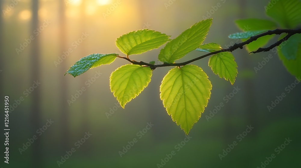 Young leaves backlit by morning sunlight in a forest Young leaves backlit by morning sunlight in a forest