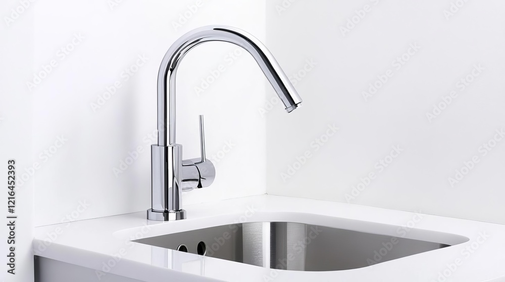 Compact chrome faucet in brushed finish, paired with a space-saving corner sink Compact chrome faucet in brushed finish, paired with a space-saving corner sink