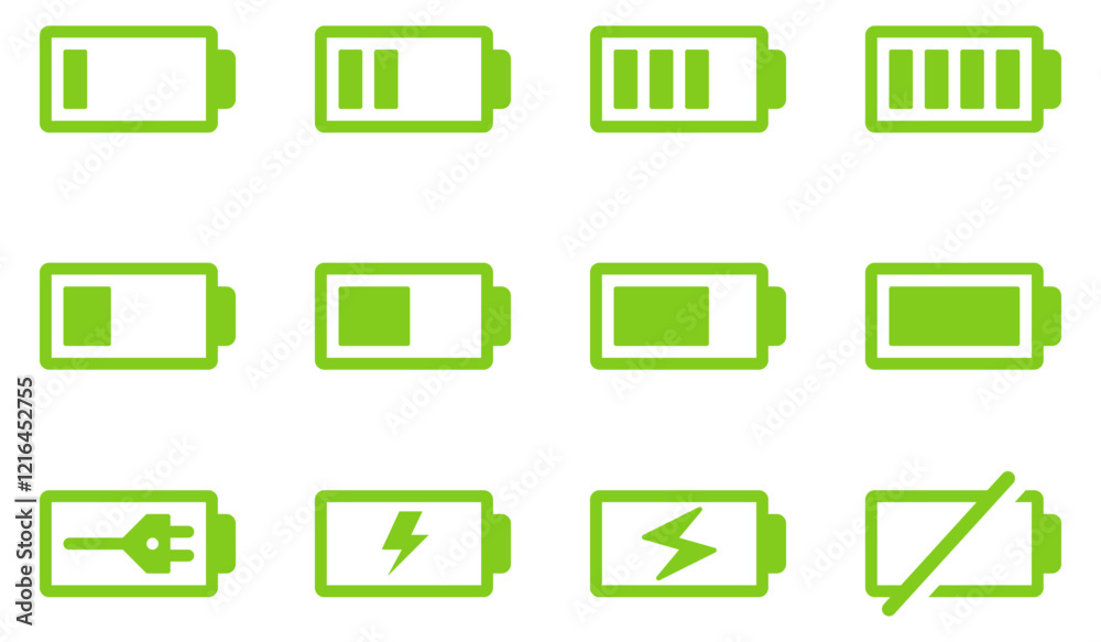 Battery icon set. colorful style vector icons. Batery charge indicator. Baterry level, energy, full. Power low up status batteries logo. vector icons.