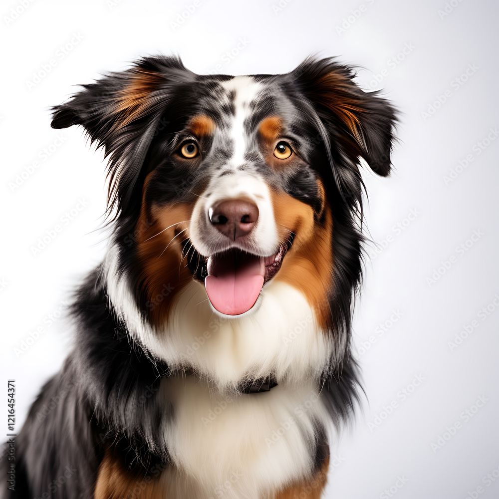 Aussiedor: A Playful Blend of Australian Shepherd and Labrador Retriever, Showcasing a Sleek Coat, Expressive Eyes, and Energetic Stance Against a Crisp, Seamless White Background. Aussiedor: A Playful Blend of Australian Shepherd and Labrador Retriever, Showcasing a Sleek Coat, Expressive Eyes, and Energetic Stance Against a Crisp, Seamless White Background.