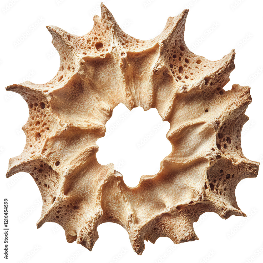 Porous baked ring, studio shot, white background, food texture Porous baked ring, studio shot, white background, food texture