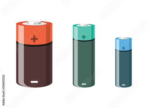 Alkaline battery set icon in flat style. Different size accumulator vector illustration on isolated background. Accumulator recharge sign business concept.