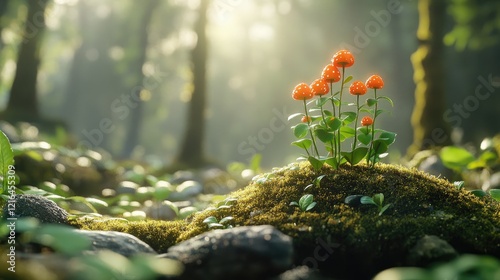 A small plant with two green leaves sprouts from a brown acorn,