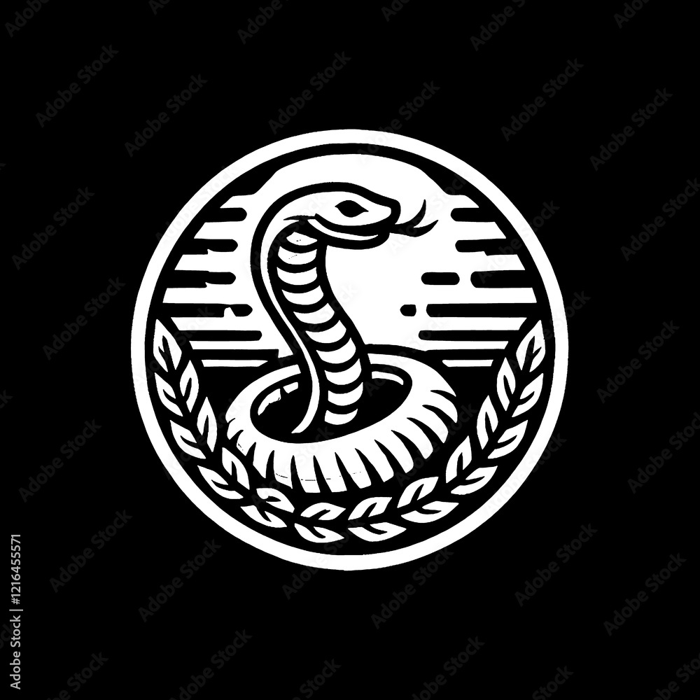 Fototapeta premium illustration, picture, sketch, shio, a snake in a symbol or emblem of the year in black and white