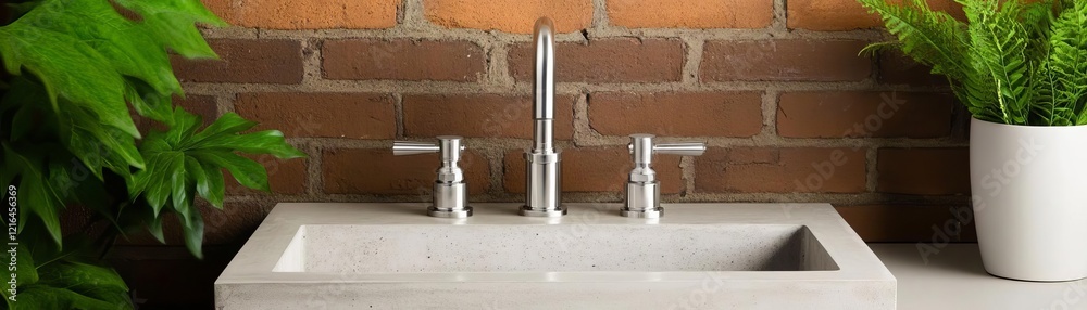 Industrial-style chrome faucet with exposed pipe design, rustic charm in a vintage bathroom setting Industrial-style chrome faucet with exposed pipe design, rustic charm in a vintage bathroom setting