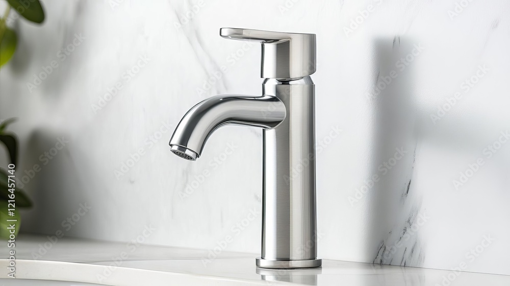 Matte chrome faucet with soft curves, exuding mid-century modern aesthetics Matte chrome faucet with soft curves, exuding mid-century modern aesthetics