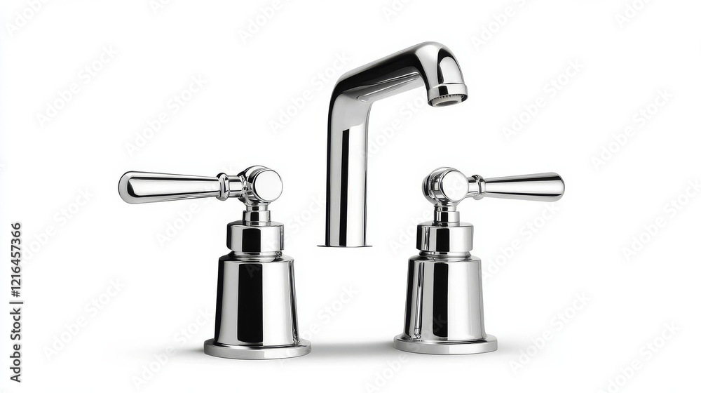 Minimalist chrome faucet with dual-lever controls, clean and functional Minimalist chrome faucet with dual-lever controls, clean and functional