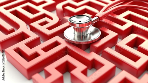 Stethoscope Red Maze Medical Challenge Complex Path Solution