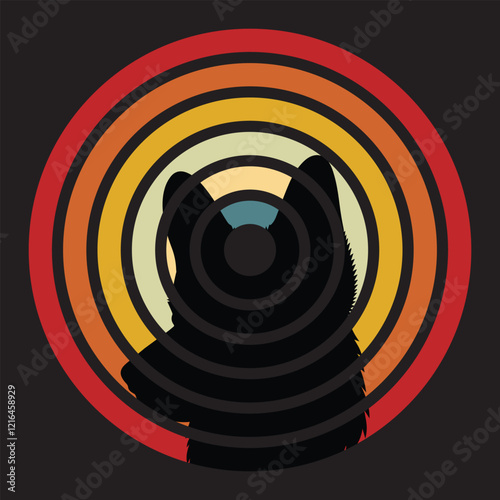 Retro Pembroke Welsh Corgi Silhouette with Vintage Sunset Vector
