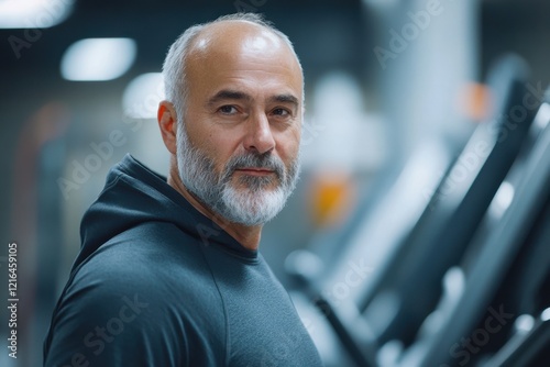 Middle Aged Man Exercising in a Gym, Promoting Fitness and Wellness for All Ages photo