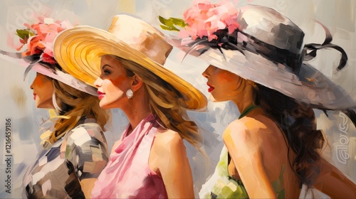 Stylish Women's Derby Hats at Horserace. Fashionable Headwear for Steeplechase Event