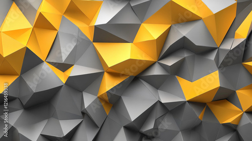 “modern abstract geometric wallpaper with grey and yellow low-poly texture featuring 3d triangle patterns for digital art design and decorative backgrounds”