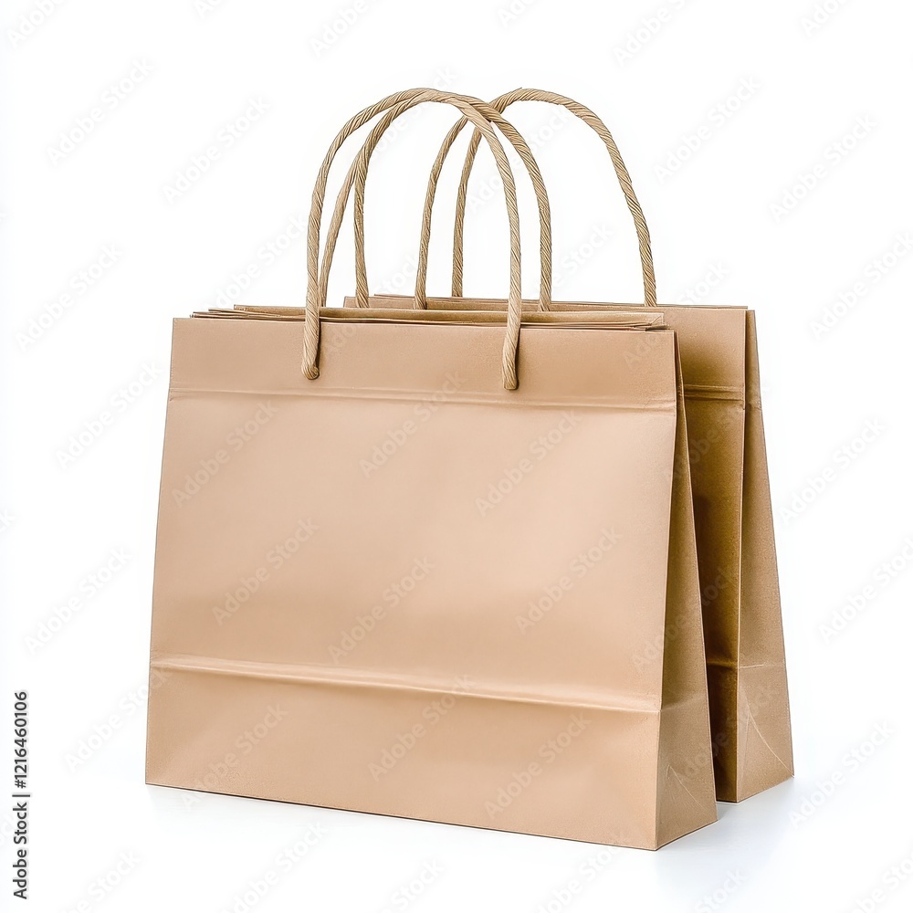 Two Kraft Paper Shopping Bags on White Background Two Kraft Paper Shopping Bags on White Background