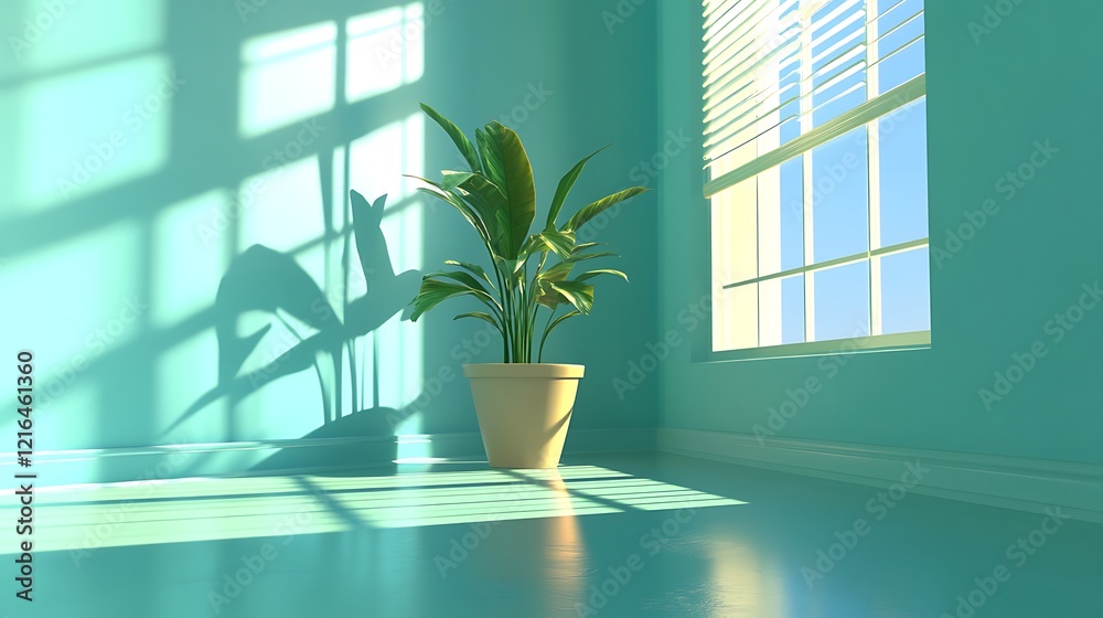 Plant in Pot Corner Sunlight Aqua Room Plant in Pot Corner Sunlight Aqua Room