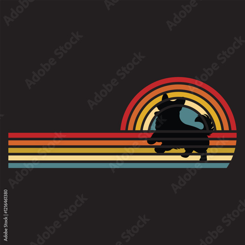 Vintage Pembroke Welsh Corgi Silhouette Against Sunset Design
