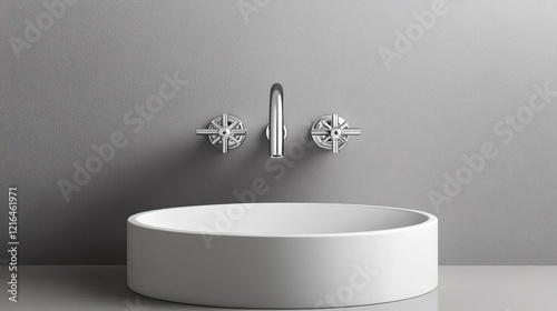 Wall-mounted chrome faucet with knurled handles, emphasizing tactile design