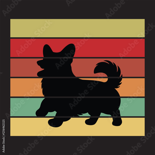 Pembroke Welsh Corgi Dog Silhouette With sunset retro illustration Vector