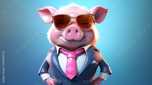 Stylish pig in sunglasses and a suit.
