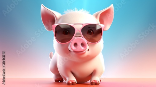 Cute pig wearing sunglasses, playful and fun.