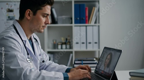 Wallpaper Mural Doctor conducting a remote video consultation with patient using a laptop Torontodigital.ca