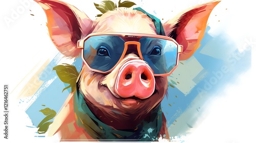 Cool pig wearing sunglasses with vibrant colors.