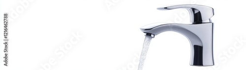 Wave-shaped chrome faucet with a cascading water feature, fluid and dynamic photo