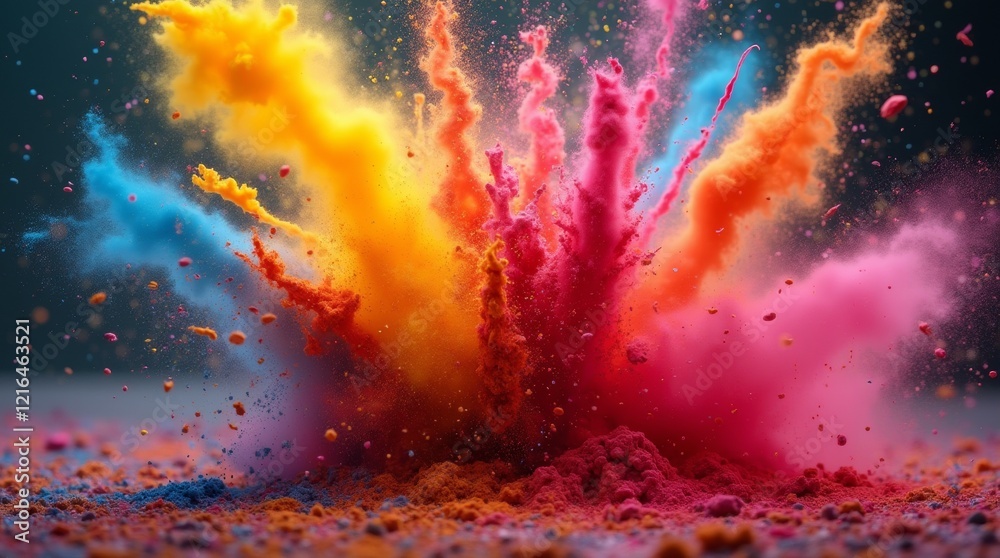 Fototapeta premium Dynamic explosion of colorful powdered pigments in motion, capturing the essence of vivid expression and a celebration of color, creating an energetic and vibrant visual experience