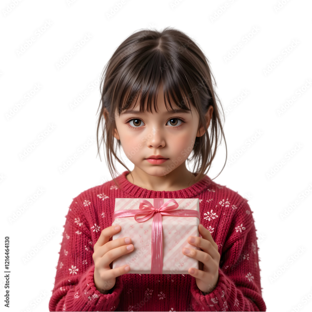Beautiful asian little kid girl holding gift box on white background with clipping path Beautiful asian little kid girl holding gift box on white background with clipping path