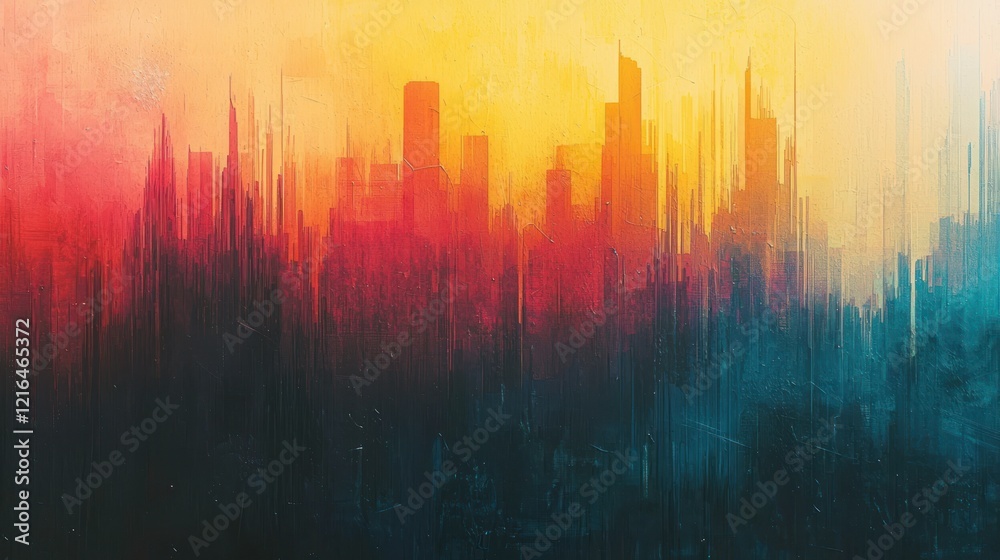 Abstract Cityscape at Sunset: A Digital Painting of Urban Skyline Abstract Cityscape at Sunset: A Digital Painting of Urban Skyline