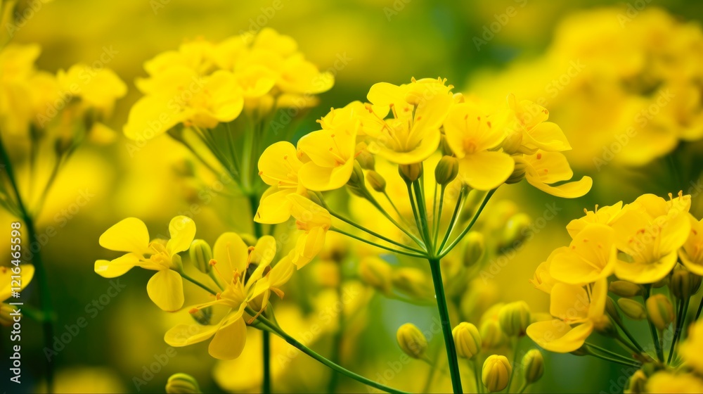 Yellow Ferula Flower Field Close-up in Nature: Macro Shot of Blooming Flowers with Green Background, Perfect for Spring and Summer Garden Yellow Ferula Flower Field Close-up in Nature: Macro Shot of Blooming Flowers with Green Background, Perfect for Spring and Summer Garden