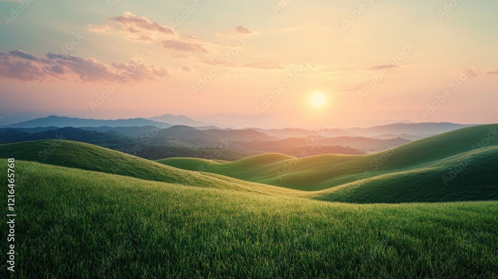 Obraz premium Serene Sunset over Rolling Hills