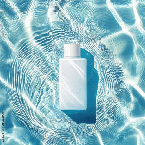 Wallpaper Mural Advertising sunscreen packaging mock up concept. Bottle floating in clear water with gentle ripples around it Torontodigital.ca