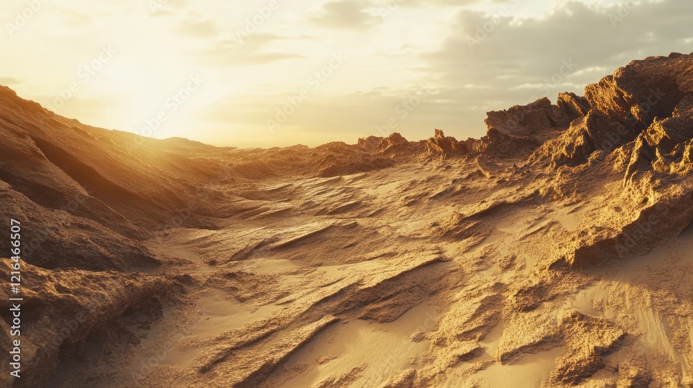 Naklejka premium Golden Sandscape: A Sunset Desert Vista