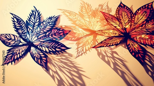 Colorful paper leaf art, studio shot, light background, decorative craft