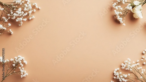 White flowers arranged on a beige background