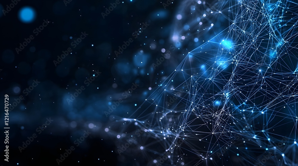 Fototapeta premium Illuminated digital depicting an abstract AI powered network with interconnected nodes and glowing blue pathways representing the advanced computing and communication system of the future
