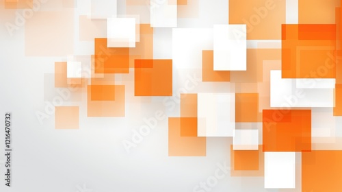 Abstract design featuring orange and white squares on a light background.