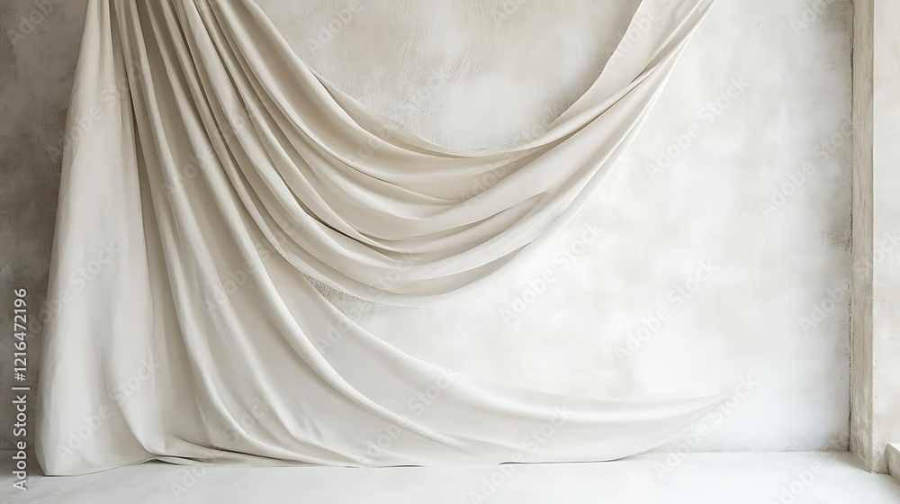 Obraz premium Draped Cream Fabric Against a White Wall