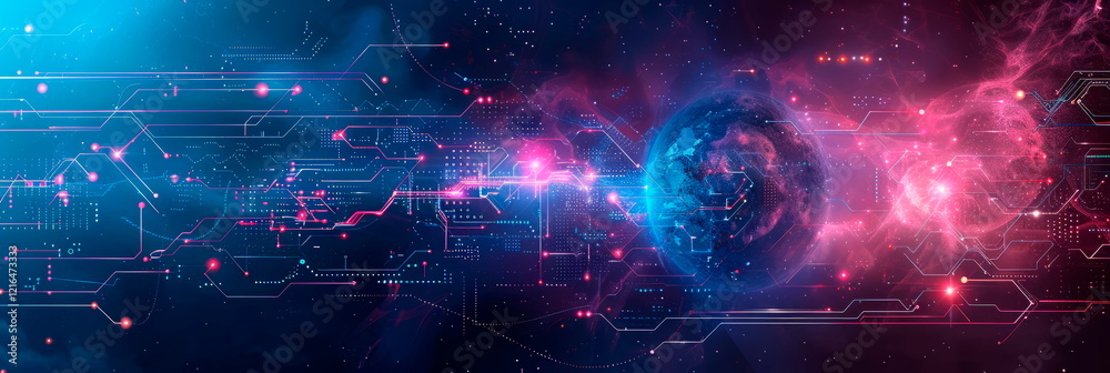 Obraz premium futuristic background with glowing neon lines and geometric shapes